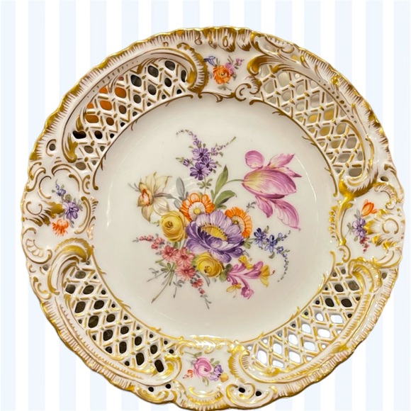 Vintage Dresden Floral Porcelain Pedestal Compote - Picture 3 of 6